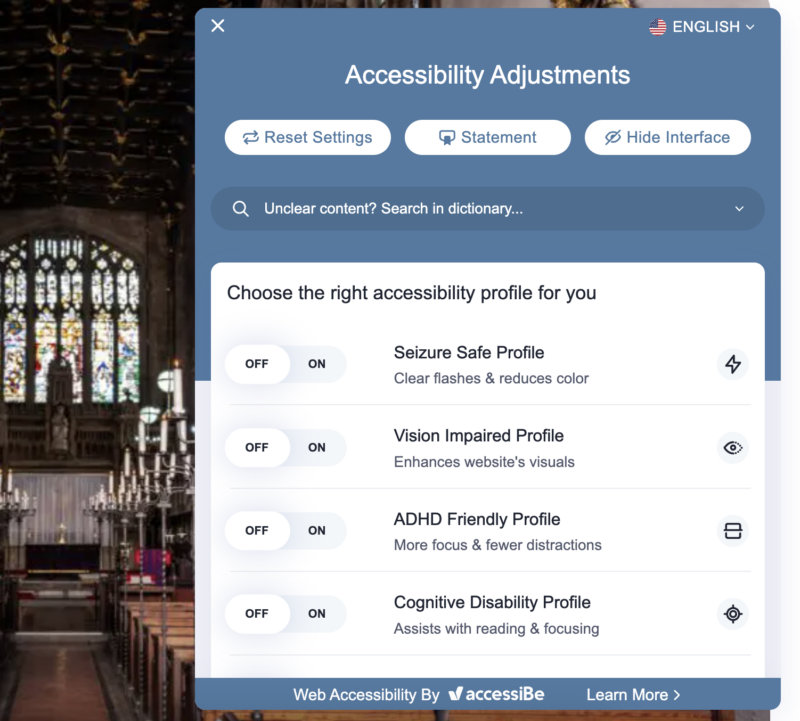 AccessiBe plugin for Bristol Cathedral website