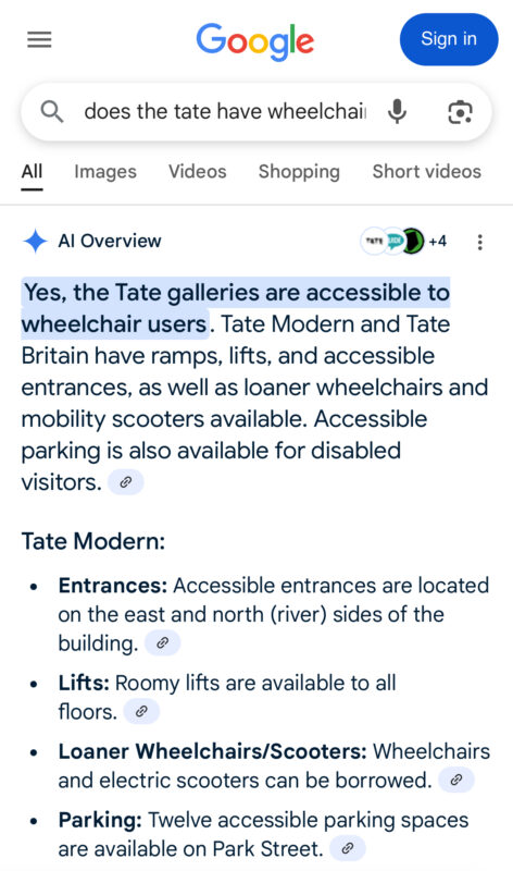 Search results of "Does the Tate have wheelchair acces?"